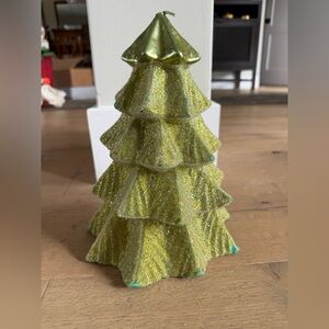 Pottery Barn 9.5in Green Glitter Christmas Tree Candle